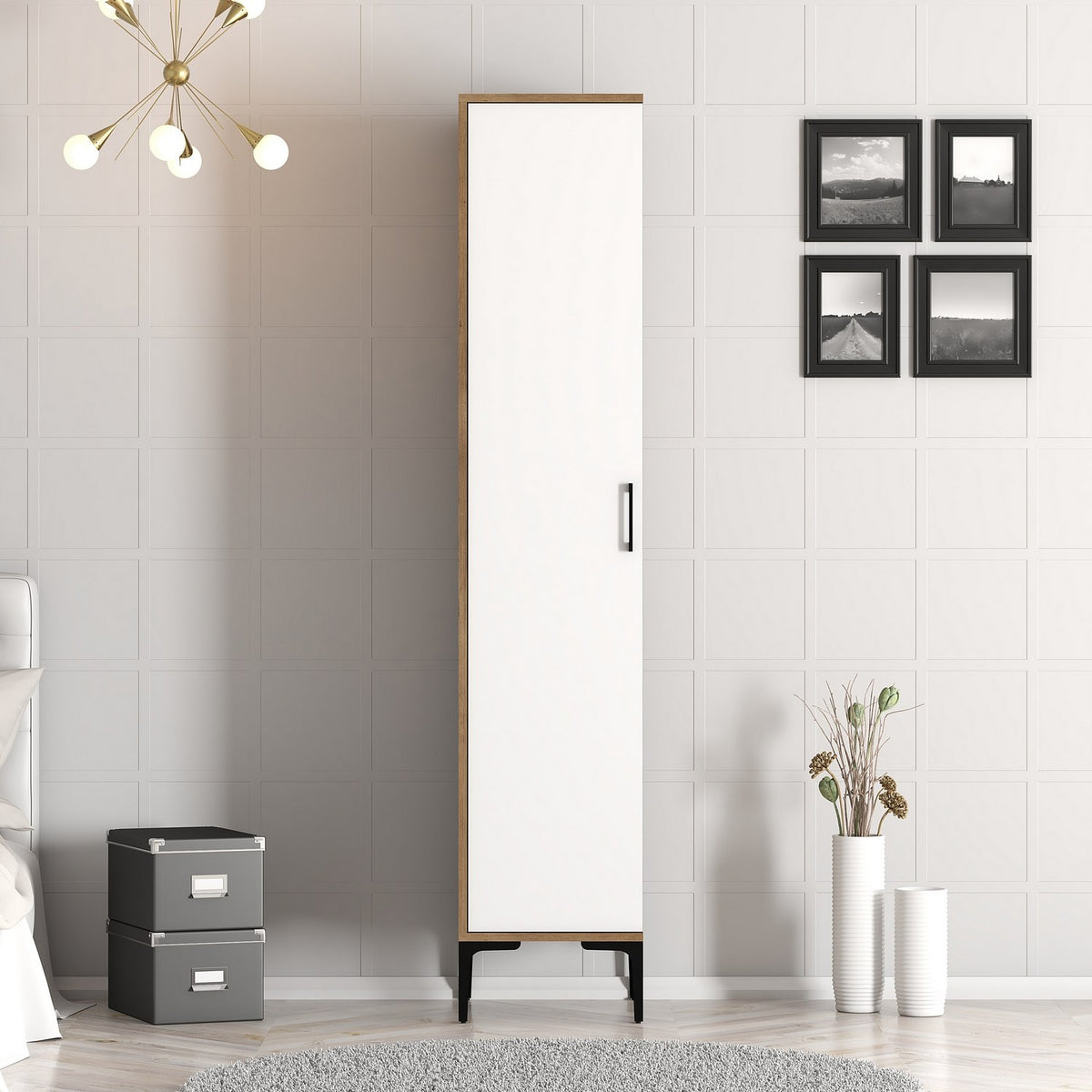 Wardrobes - Wardrobe Kumual S Walnut White Melamine 40x47.5x201.4 cm - Dimehouse