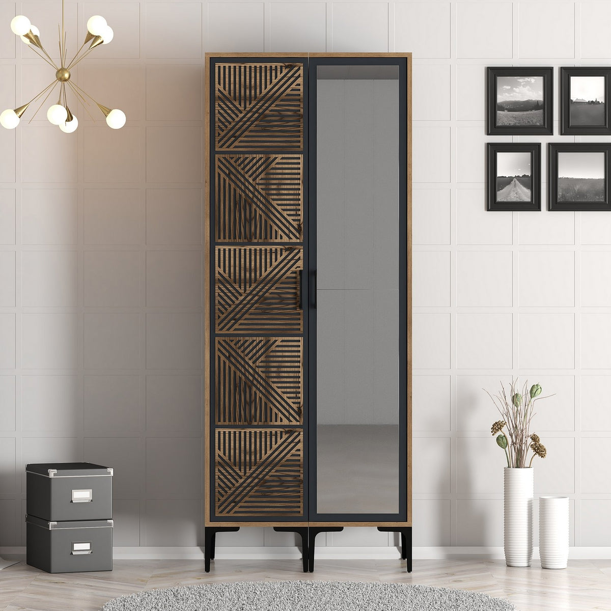 Wardrobes - Wardrobe Kumsal PR Walnut Anthracite Melamine 80x47.5x201.4 cm - Dimehouse
