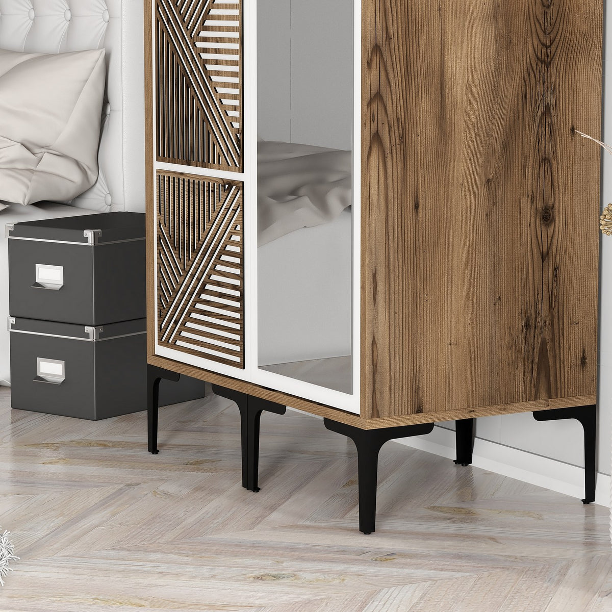 Wardrobes - Wardrobe Kumsal PR Walnut White Melamine 80x47.5x201.4 cm - Dimehouse