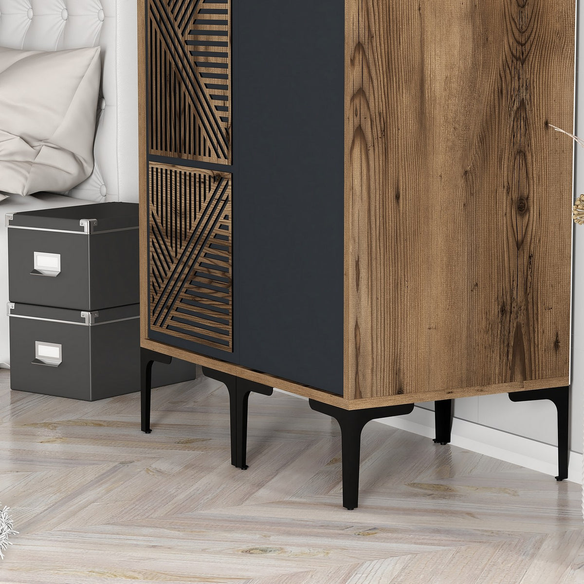Wardrobes - Wardrobe Kumsal PS Walnut Anthracite Melamine 80x47.5x201.4 cm - Dimehouse