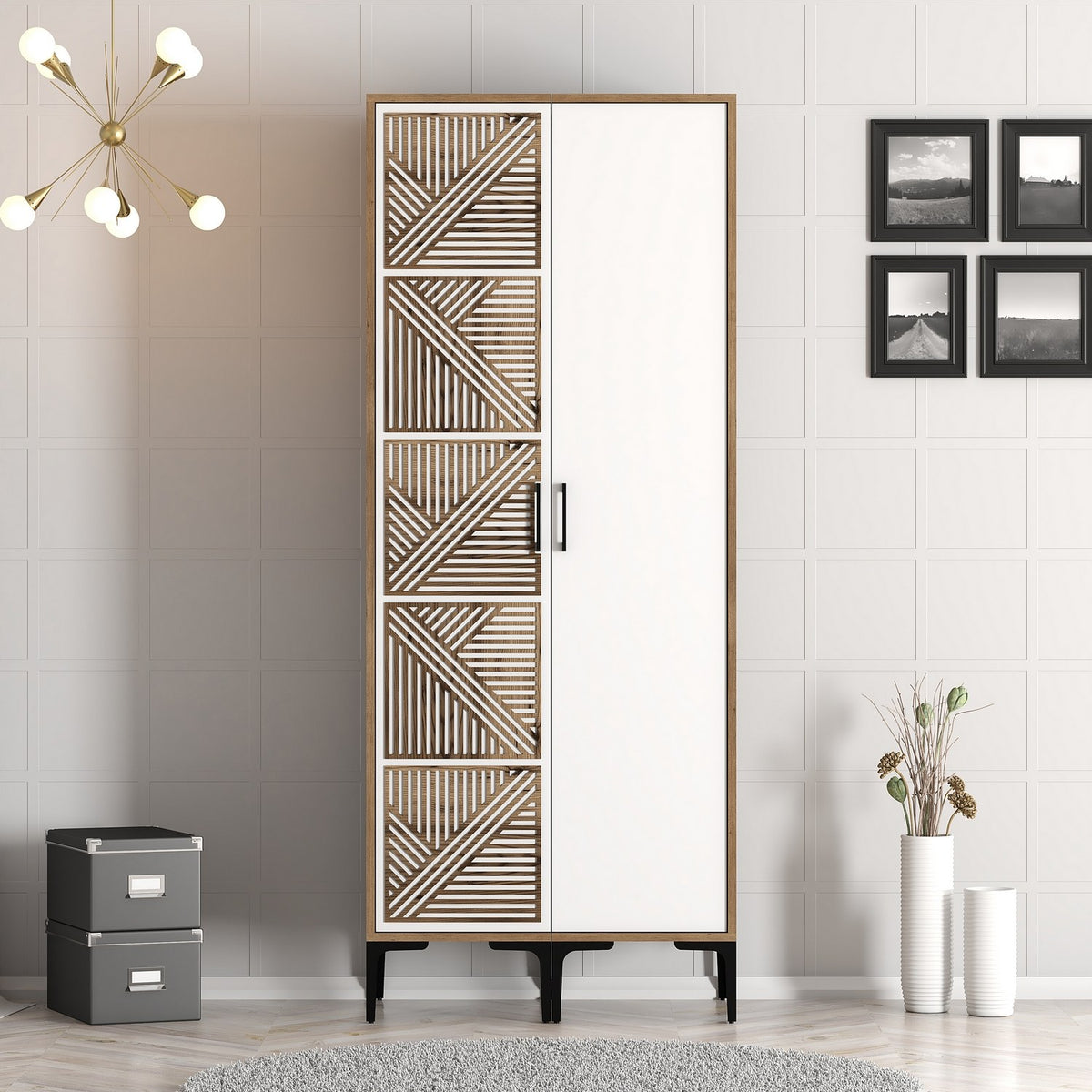 Wardrobes - Wardrobe Kumsal PS Walnut White Melamine 80x47.5x201.4 cm - Dimehouse