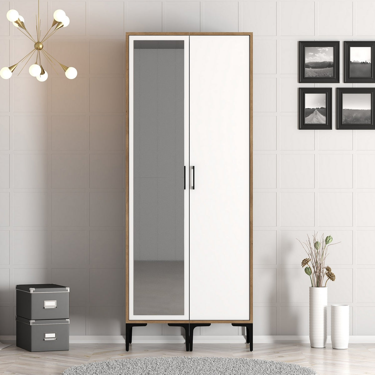 Wardrobes - Wardrobe Kumsal RS Walnut White Melamine 80x47.5x201.4 cm - Dimehouse