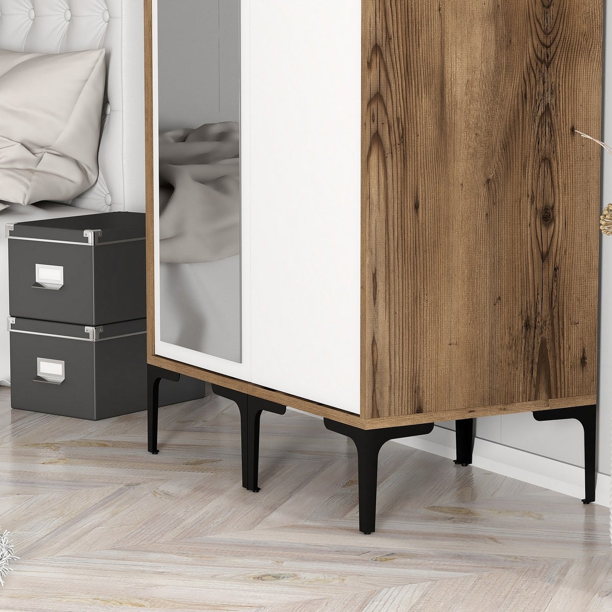 Wardrobes - Wardrobe Kumsal RS Walnut White Melamine 80x47.5x201.4 cm - Dimehouse