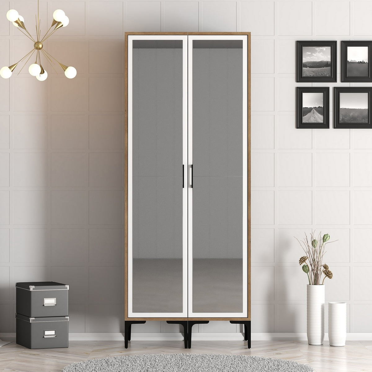 Wardrobes - Wardrobe Kumsal RR Walnut White Melamine 80x47.5x201.4 cm - Dimehouse