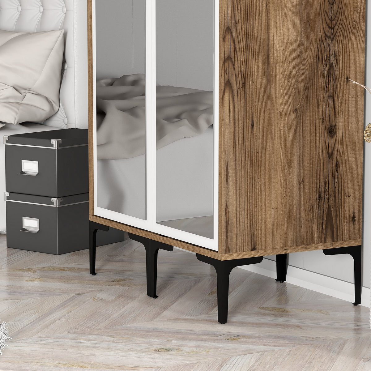 Wardrobes - Wardrobe Kumsal RR Walnut White Melamine 80x47.5x201.4 cm - Dimehouse