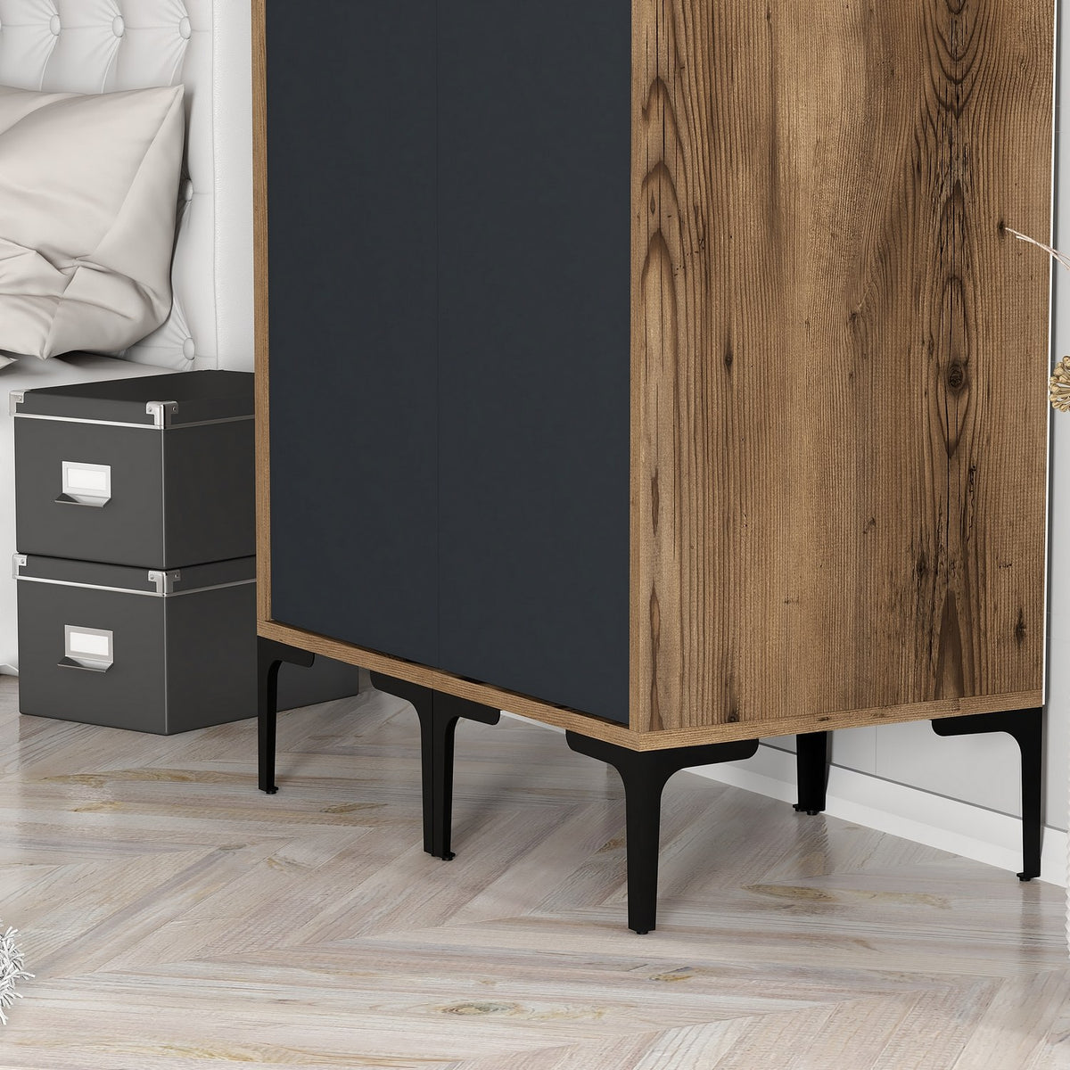 Wardrobes - Wardrobe Kumsal SS Walnut Anthracite Melamine 80x47.5x201.4 cm - Dimehouse