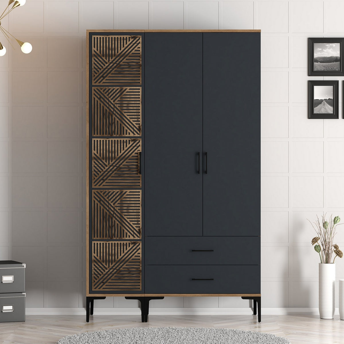 Wardrobes - Wardrobe Kumual PT Walnut Anthracite Melamine 120x47.5x201.4 cm - Dimehouse
