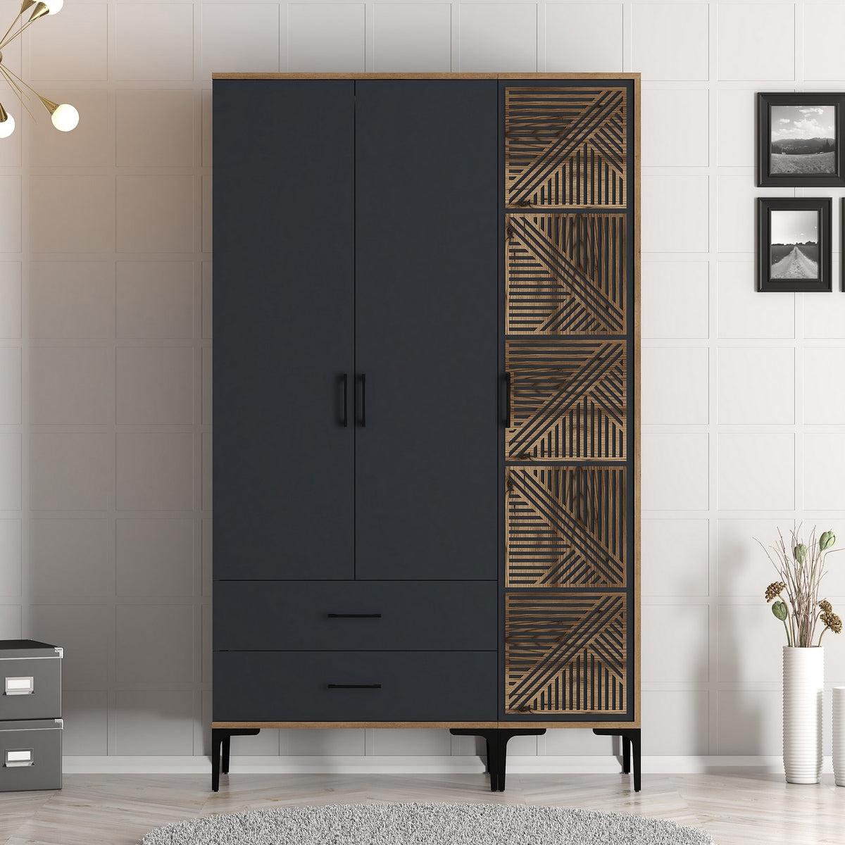 Wardrobes - Wardrobe Kumual PT Walnut Anthracite Melamine 120x47.5x201.4 cm - Dimehouse