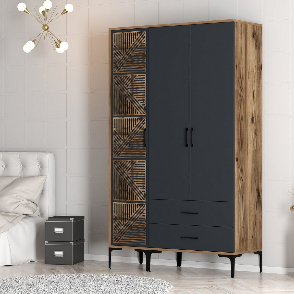 Wardrobes - Wardrobe Kumual PT Walnut Anthracite Melamine 120x47.5x201.4 cm - Dimehouse