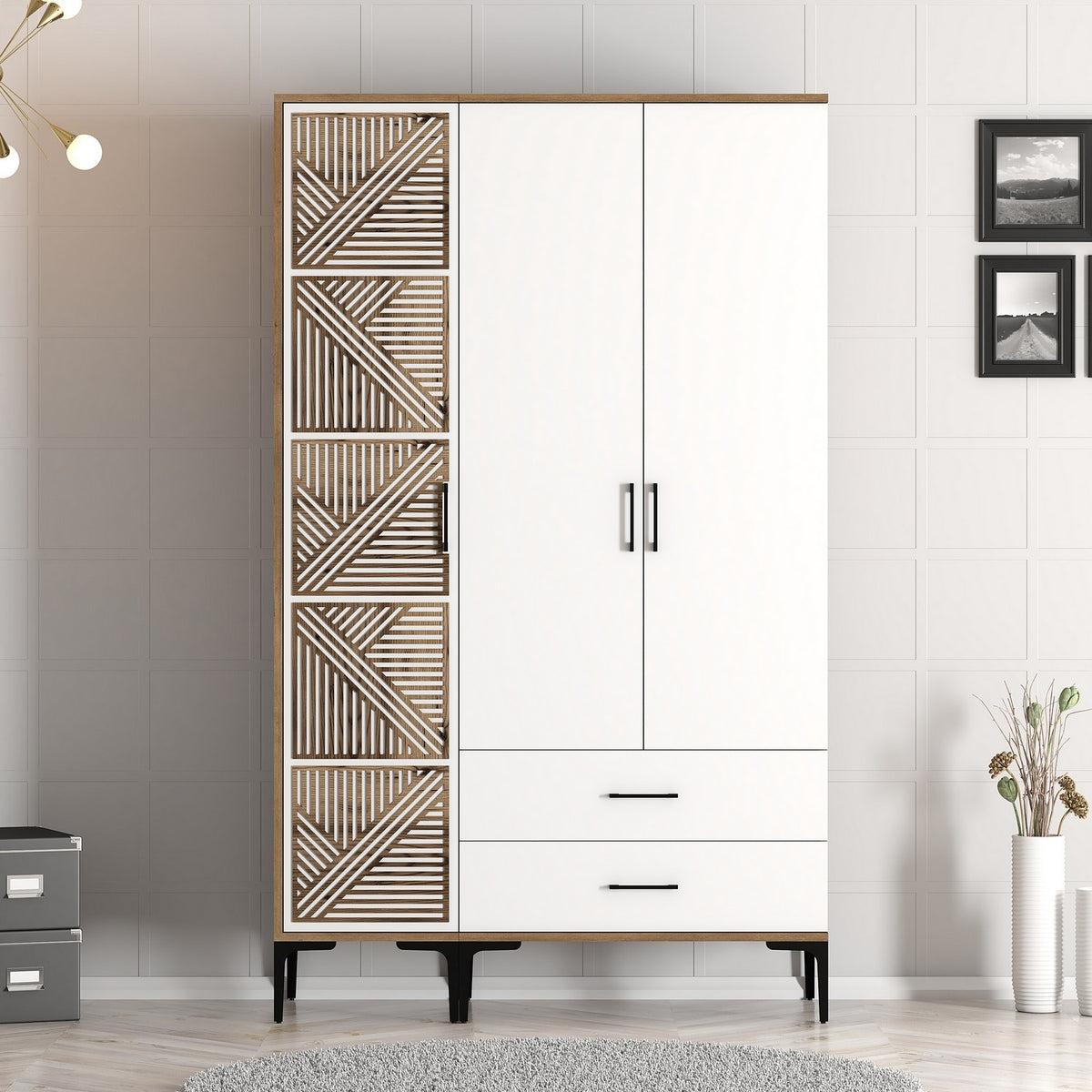 Wardrobes - Wardrobe Kumual PT Walnut White Melamine 120x47.5x201.4 cm - Dimehouse