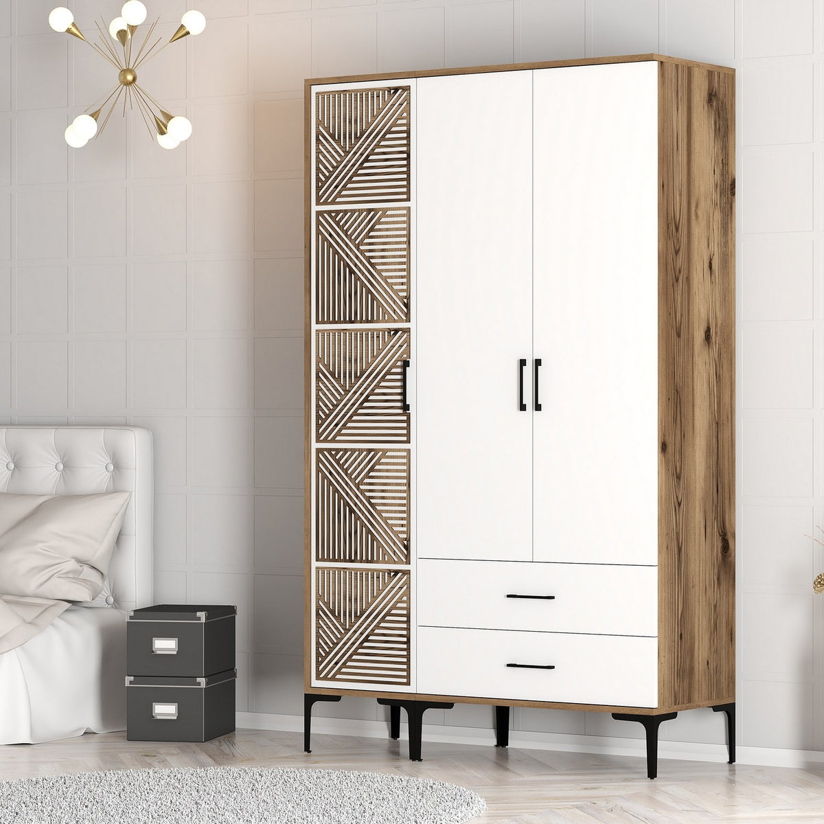 Wardrobes - Wardrobe Kumual PT Walnut White Melamine 120x47.5x201.4 cm - Dimehouse
