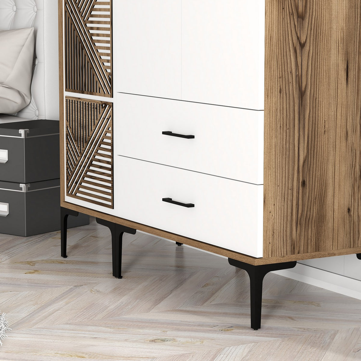 Wardrobes - Wardrobe Kumual PT Walnut White Melamine 120x47.5x201.4 cm - Dimehouse