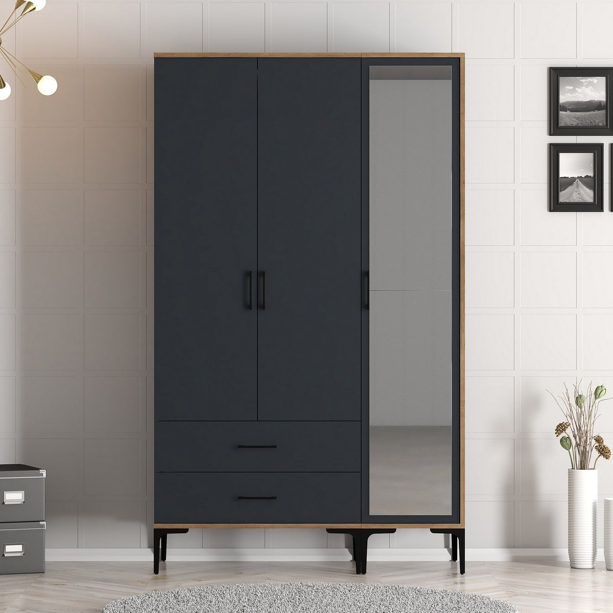 Wardrobes - Wardrobe Kumual RT Walnut Anthracite Melamine 120x47.5x201.4 cm - Dimehouse