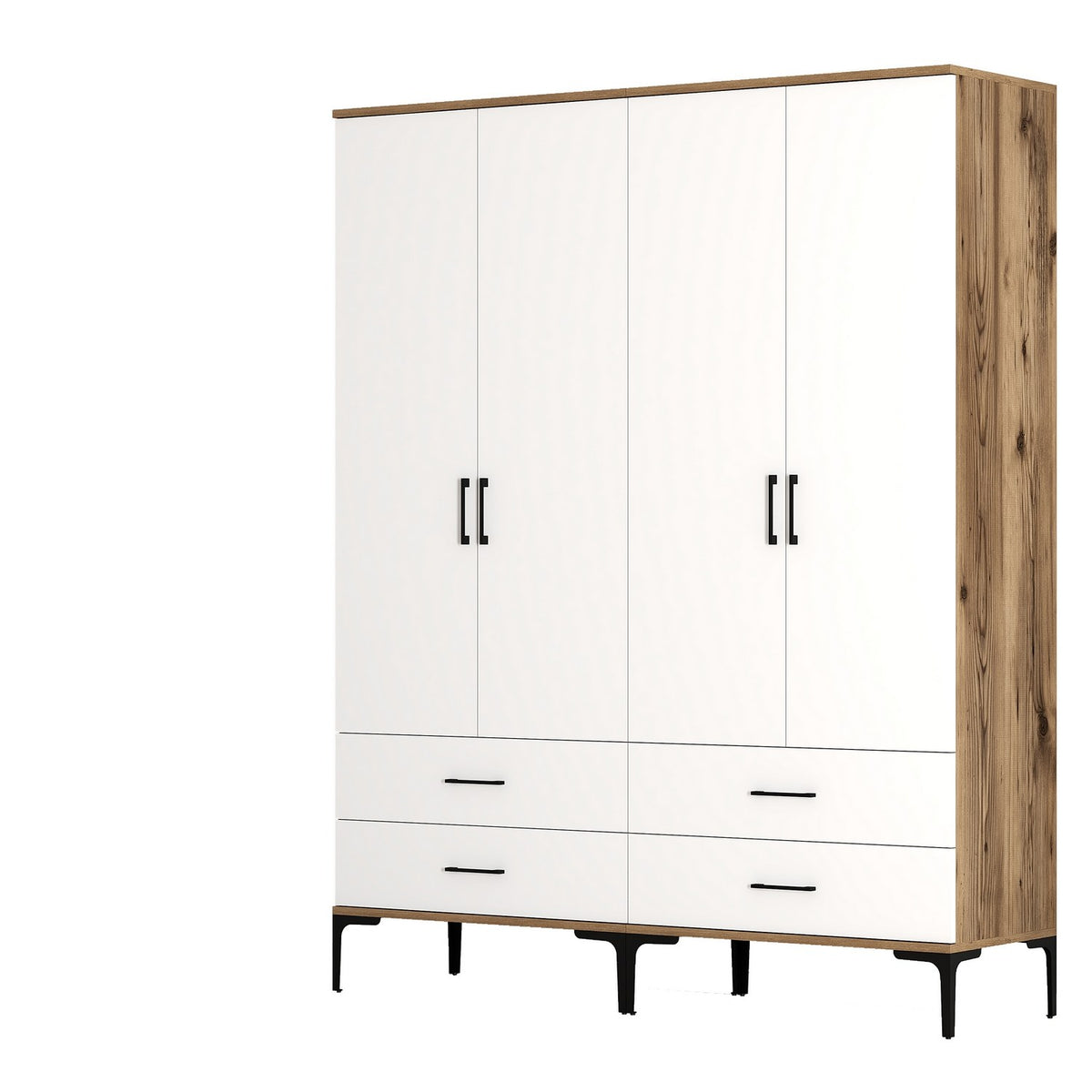 Wardrobes - Wardrobe Walnut and White Melamine - hang and lay - 160x 200 x 47 cm - Kumsal - Dimehouse