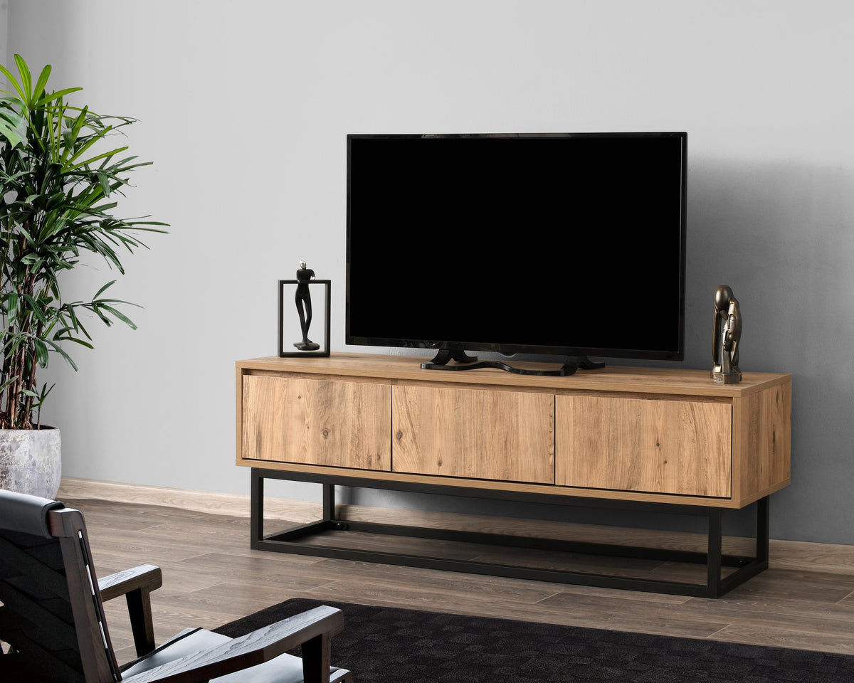 TV Furniture - TV Furniture Tilsim Black Pine Wood Melamine 140x50x40 cm - Dimehouse