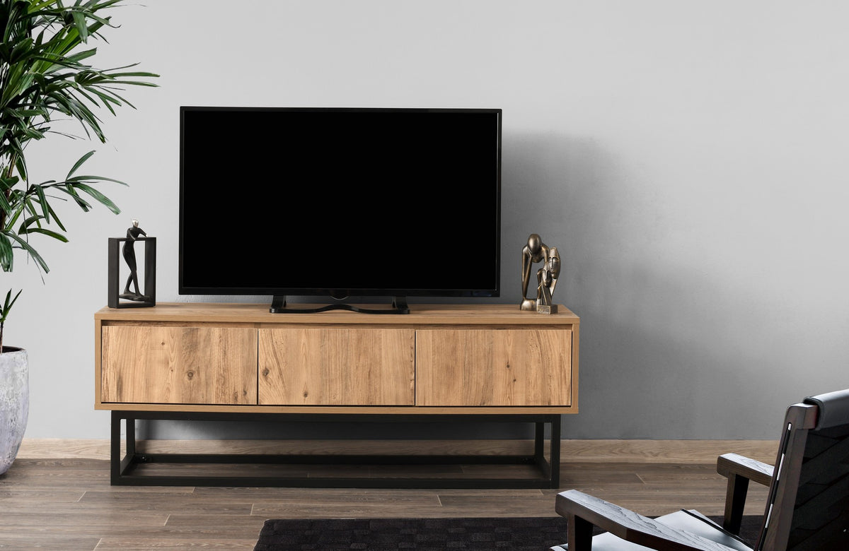 TV Furniture - TV Furniture Tilsim Black Pine Wood Melamine 140x50x40 cm - Dimehouse