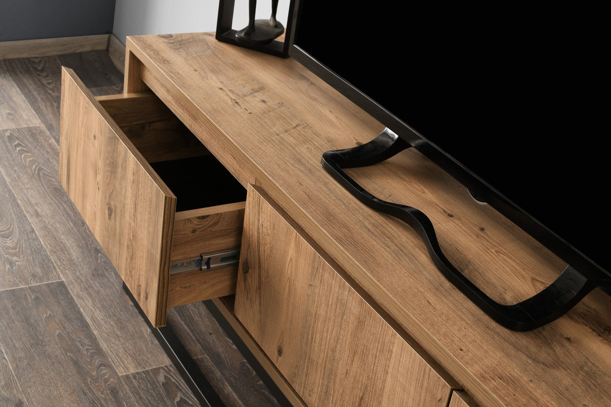TV Furniture - TV Furniture Tilsim Black Pine Wood Melamine 140x50x40 cm - Dimehouse