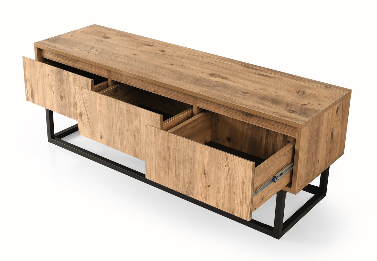 TV Furniture - TV Furniture Tilsim Black Pine Wood Melamine 140x50x40 cm - Dimehouse