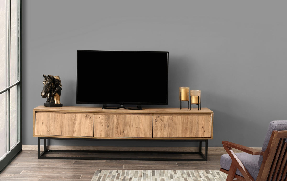 TV Furniture - TV Furniture Tilsim Black Pine Wood Melamine 180x50x40 cm - Dimehouse