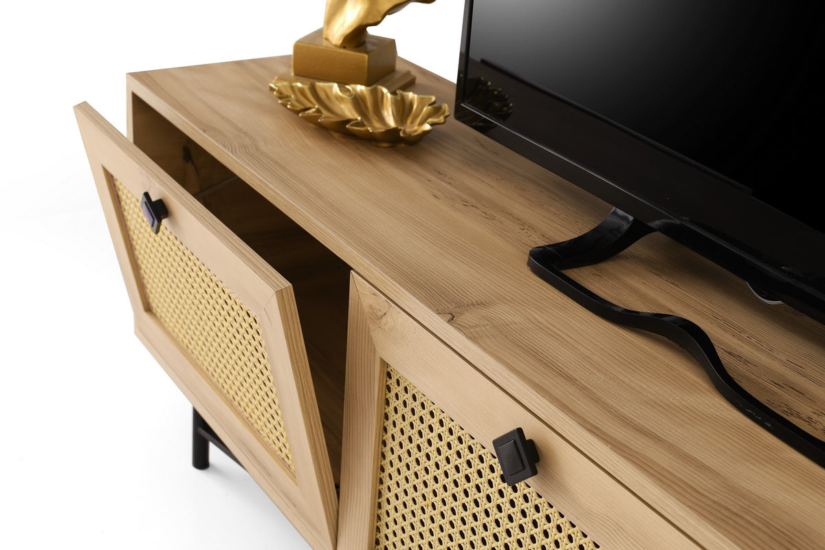 TV Furniture - TV Furniture Japandi Alcazar Oak Melamine 180x60x40 cm - Dimehouse