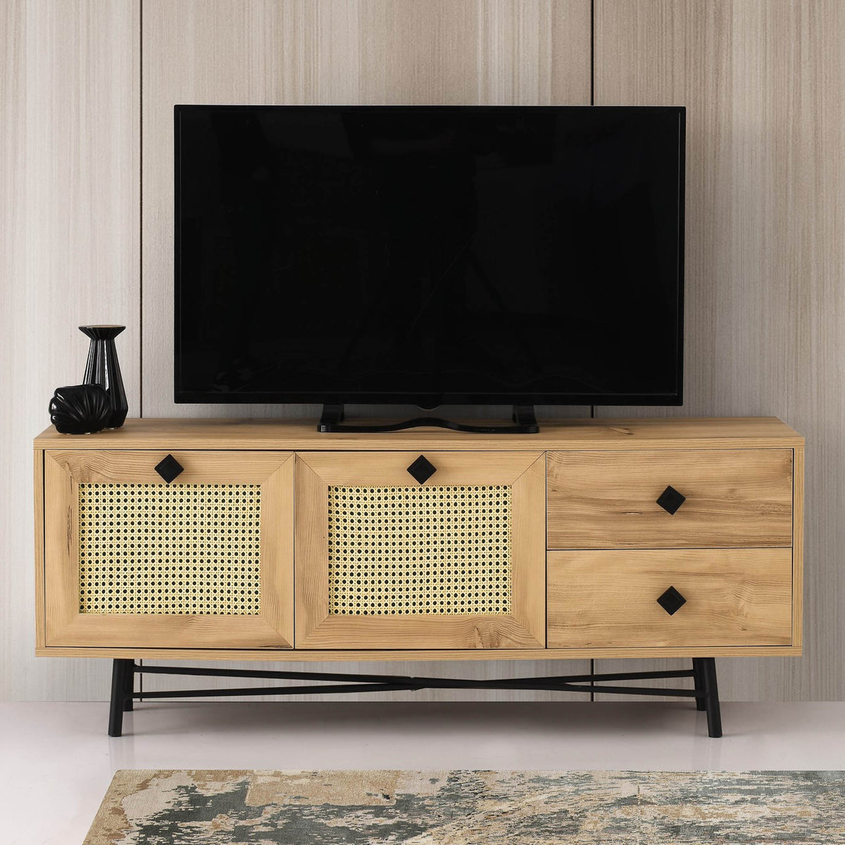 TV Furniture - TV Furniture Hapsiyas Oak Black Melamine 140x60x40 cm - Dimehouse