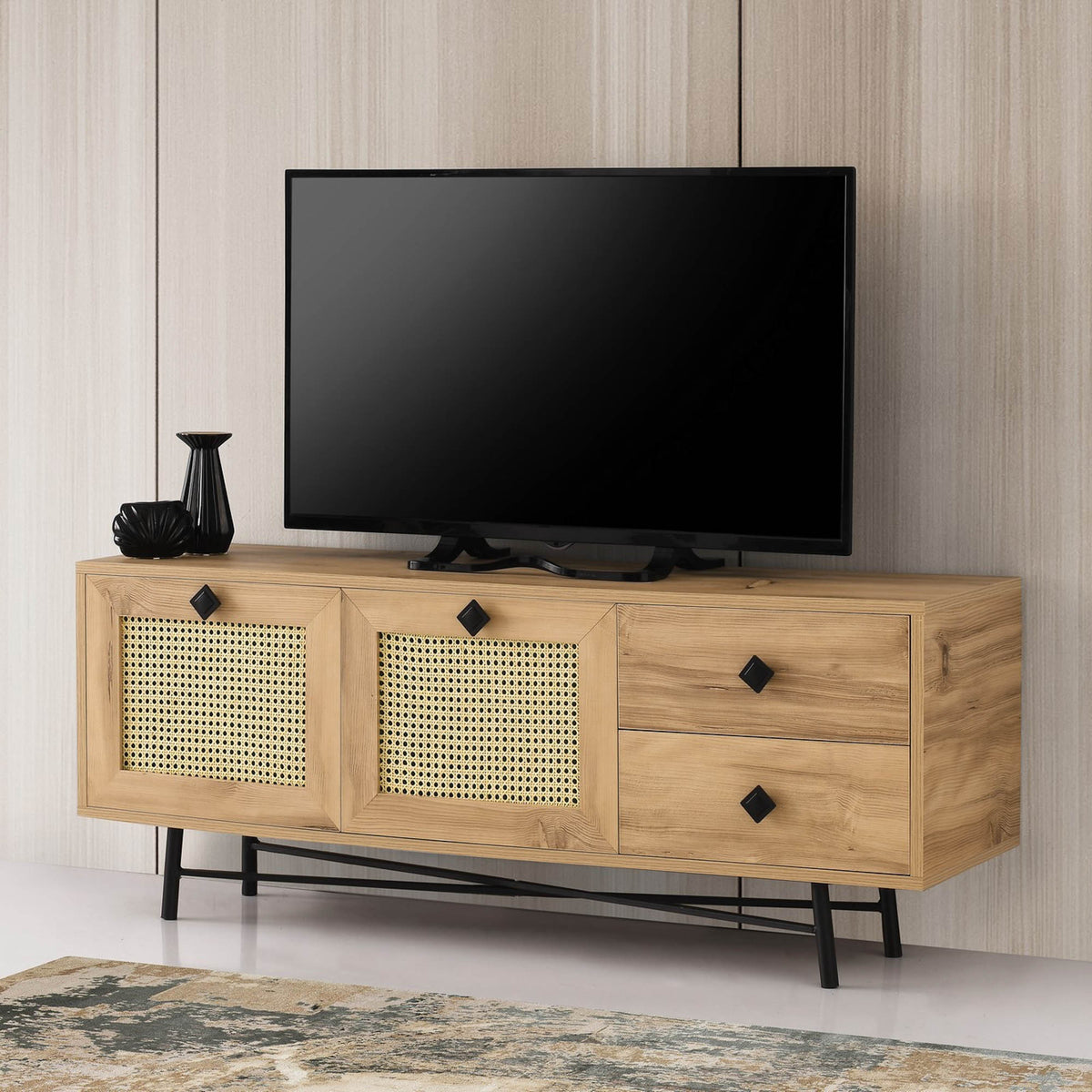 TV Furniture - TV Furniture Hapsiyas Oak Black Melamine 140x60x40 cm - Dimehouse