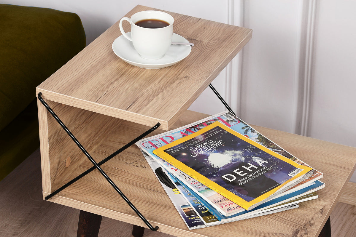 Bedside tables - Bedside table Cross Oak Melamine 50x55x40 cm - Dimehouse