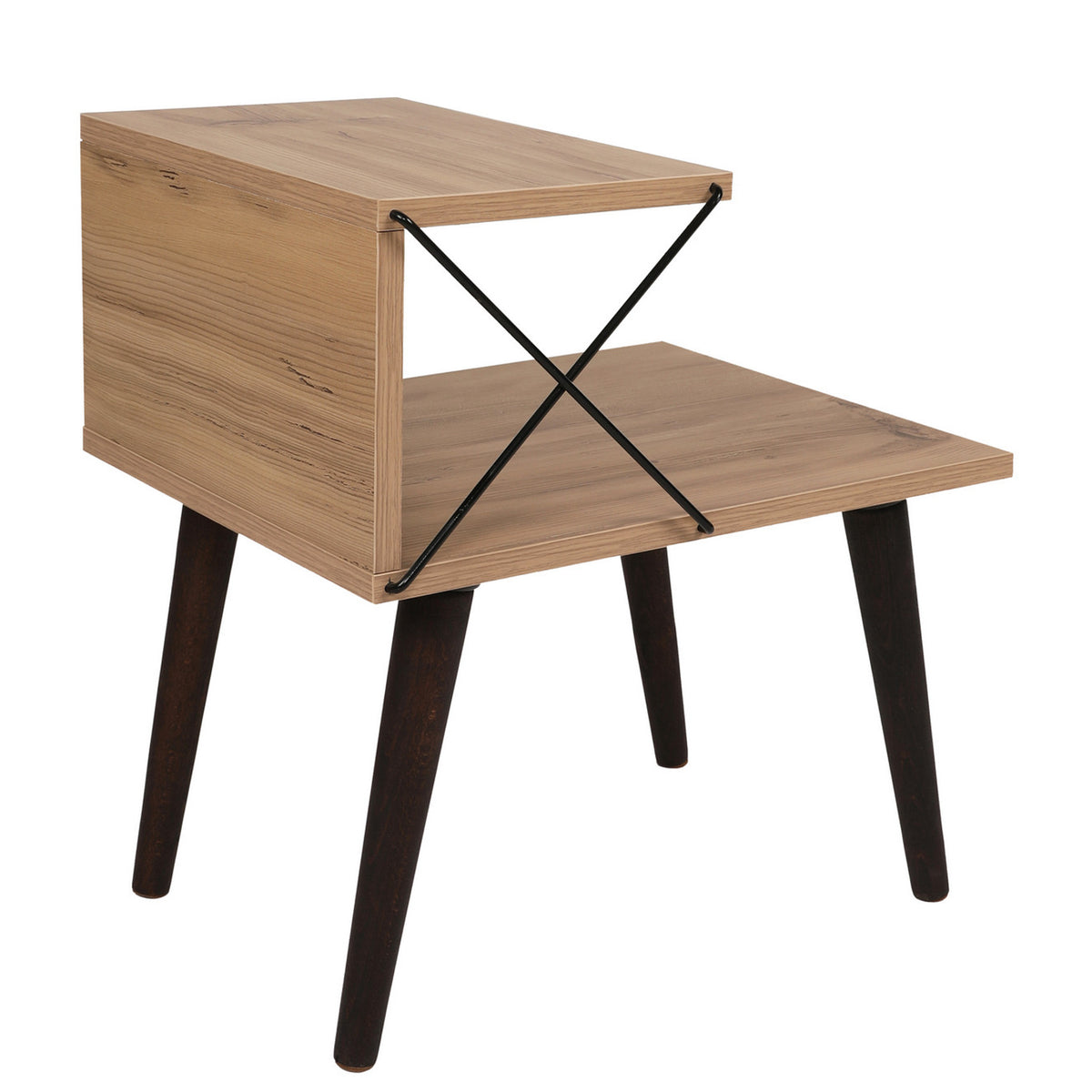 Bedside tables - Bedside table Cross Oak Melamine 50x55x40 cm - Dimehouse