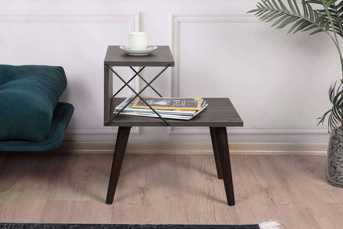 Bedside tables - Bedside table Cross Dark Brown Melamine 50x55x40 cm - Dimehouse