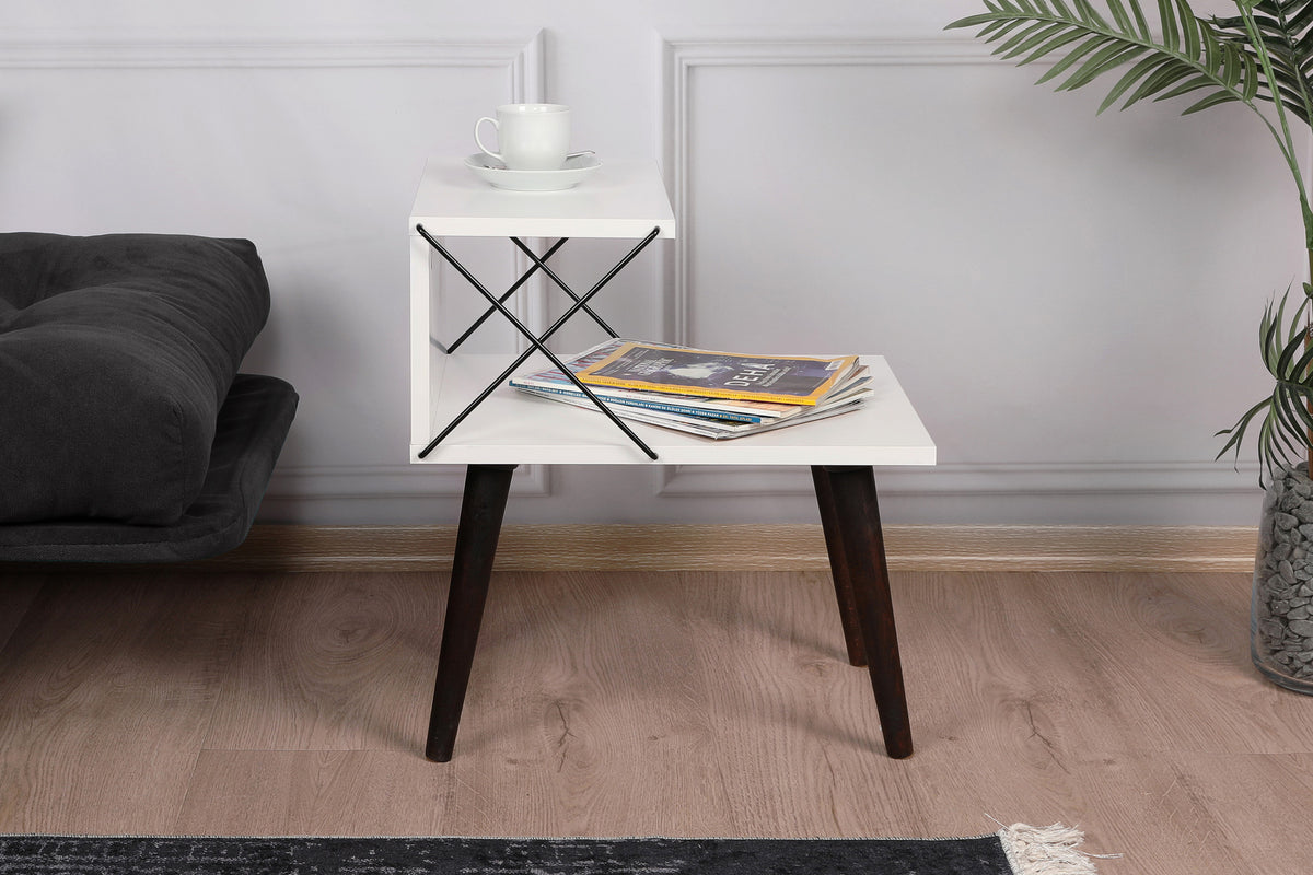 Bedside tables - Bedside table Cross White Melamine 50x55x40 cm - Dimehouse
