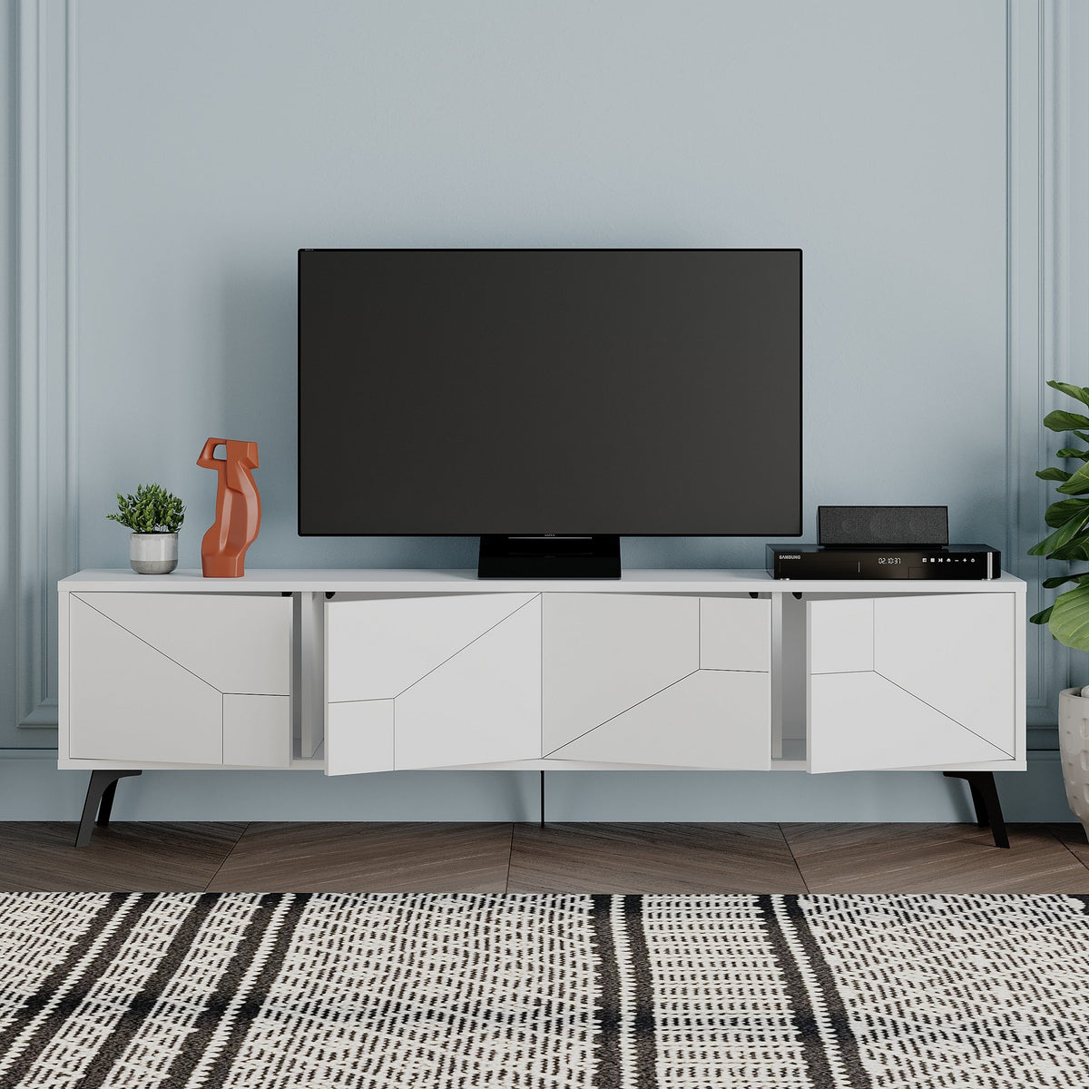 TV Furniture - TV Furniture Dune White Melamine 180x50x29.6 cm - Dimehouse