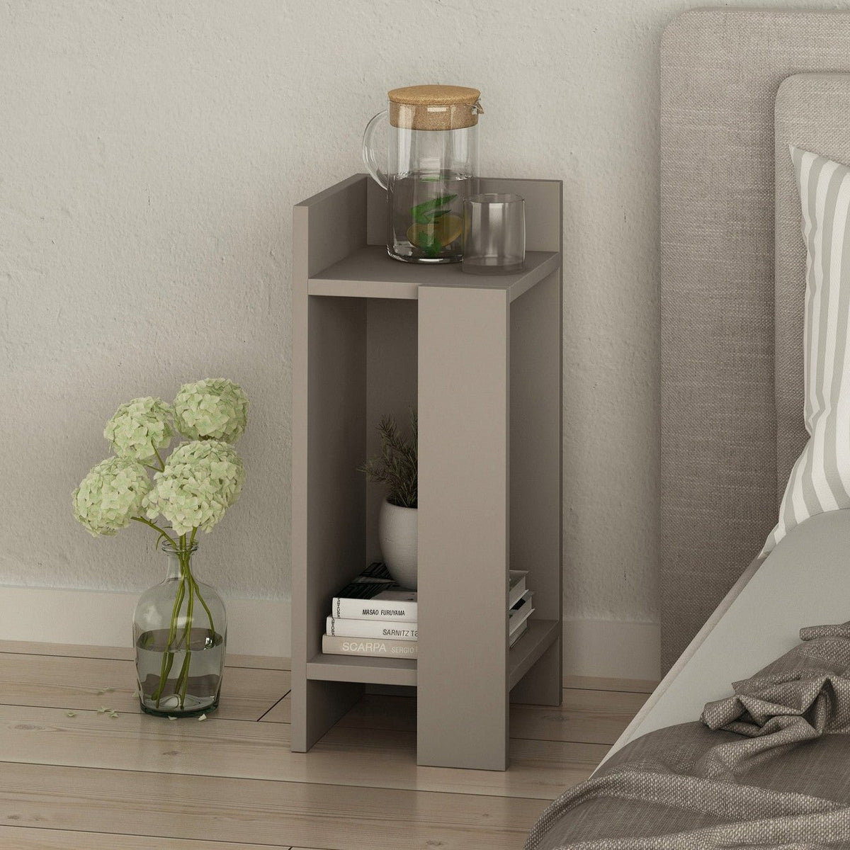 Bedside tables - Bedside table Left Elos Mocha Melamine 25x60x27 cm - Dimehouse