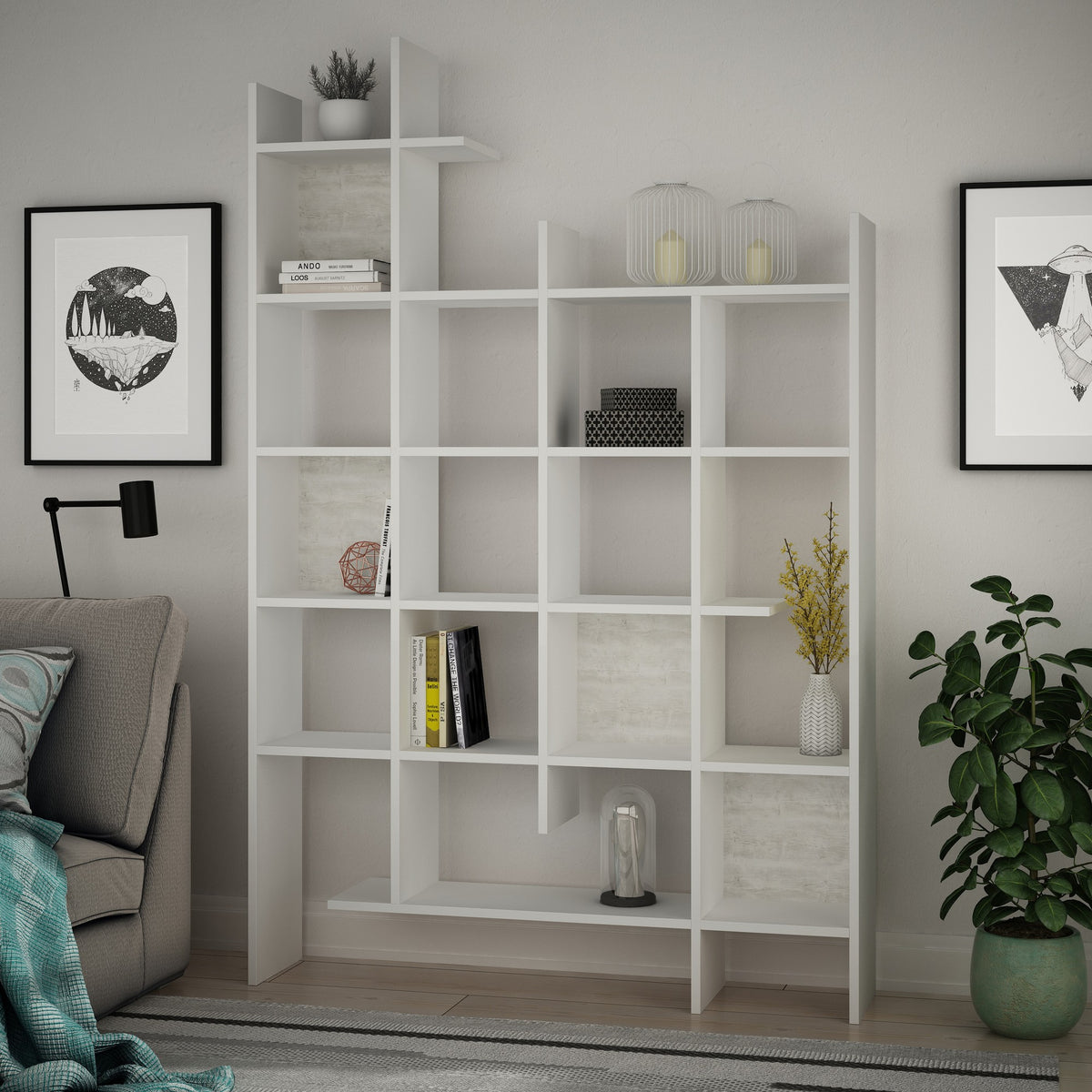 Bookcases - Bookcase white melamine Manco 122x188x25.5 cm - Dimehouse