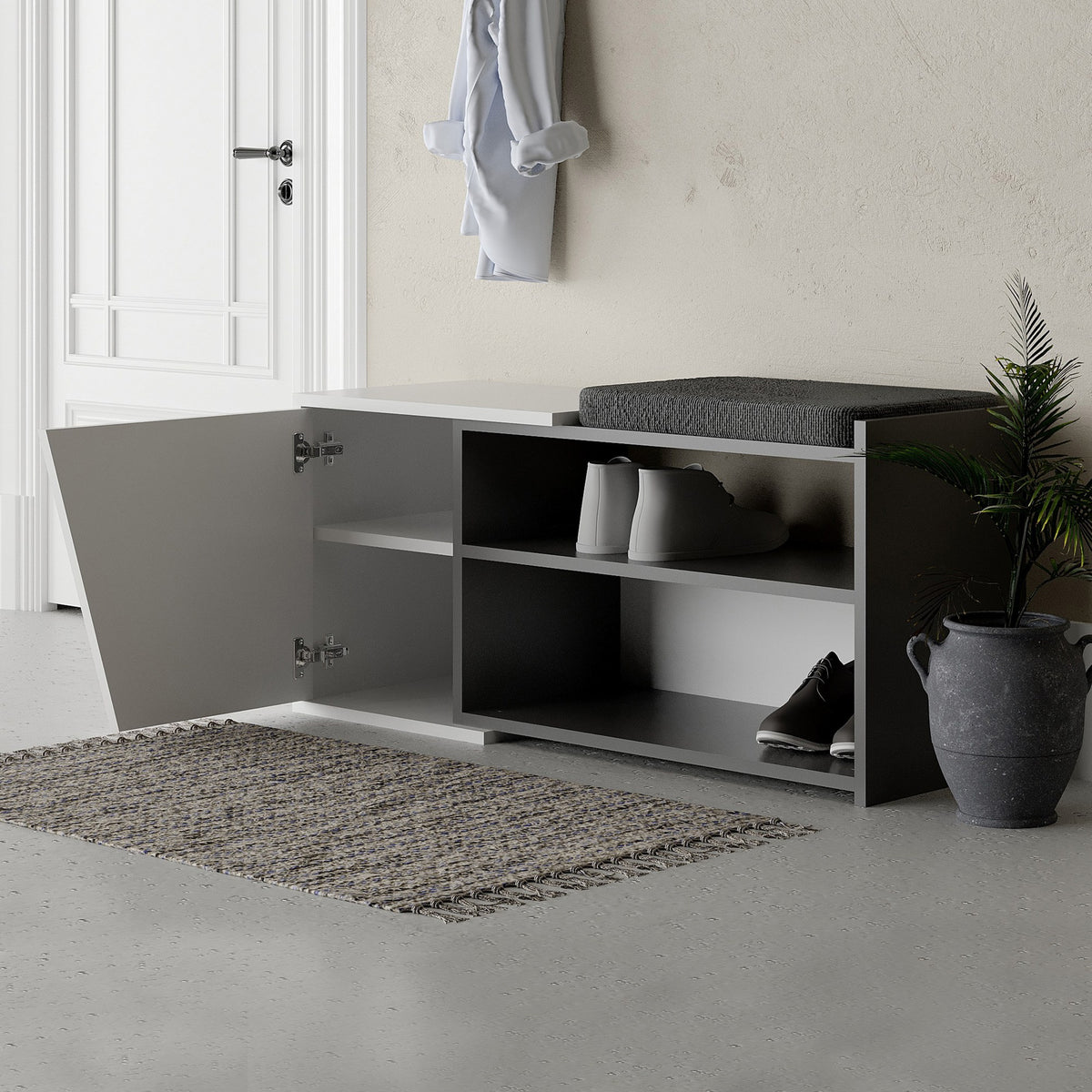 Shoe cabinets - Shoe cabinet Fiona Bench Anthracite White Melamine 104.6x47.2x37.5 cm - Dimehouse