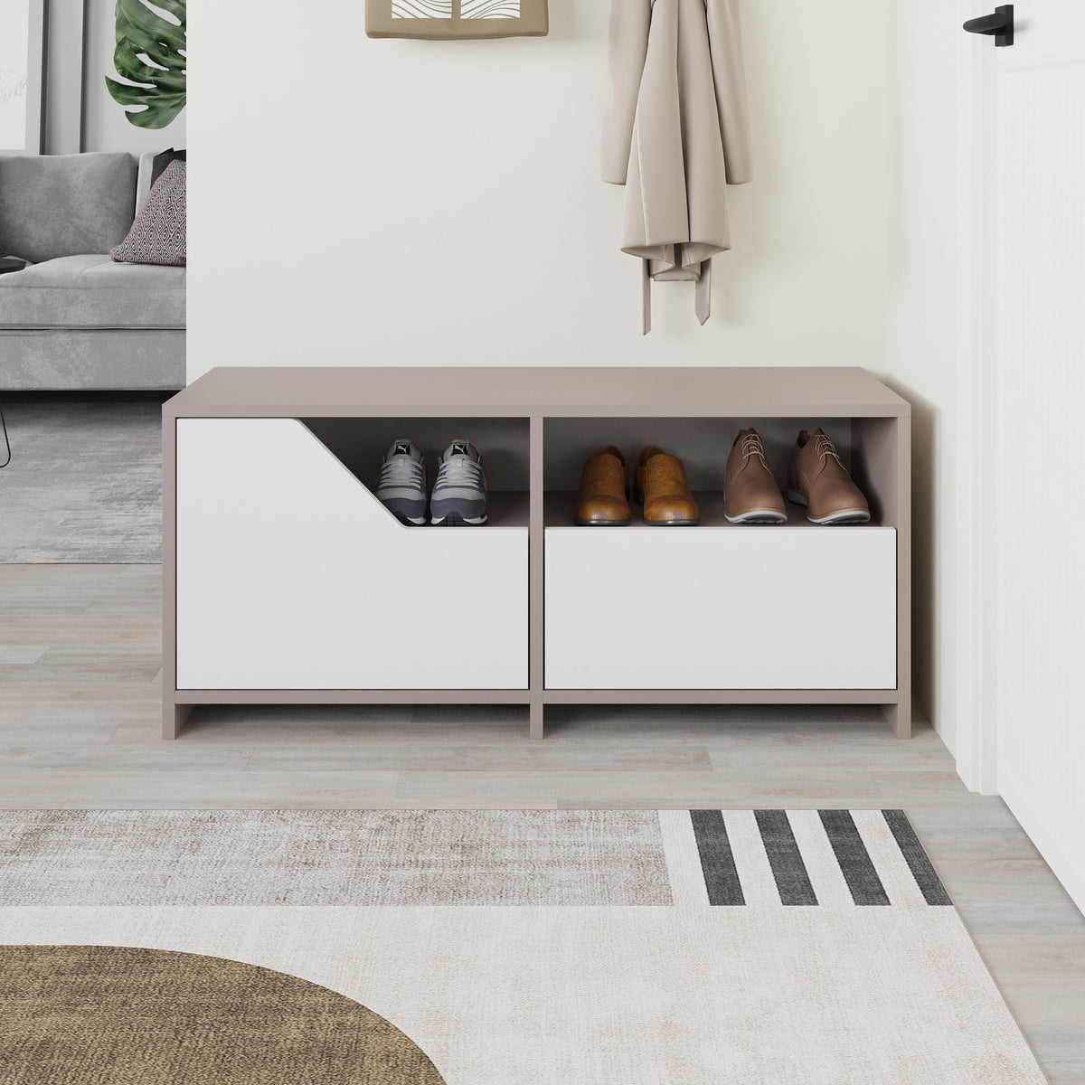 Shoe cabinets - Shoe cabinet Nexus Mocha White Melamine 105x47x37 cm - Dimehouse