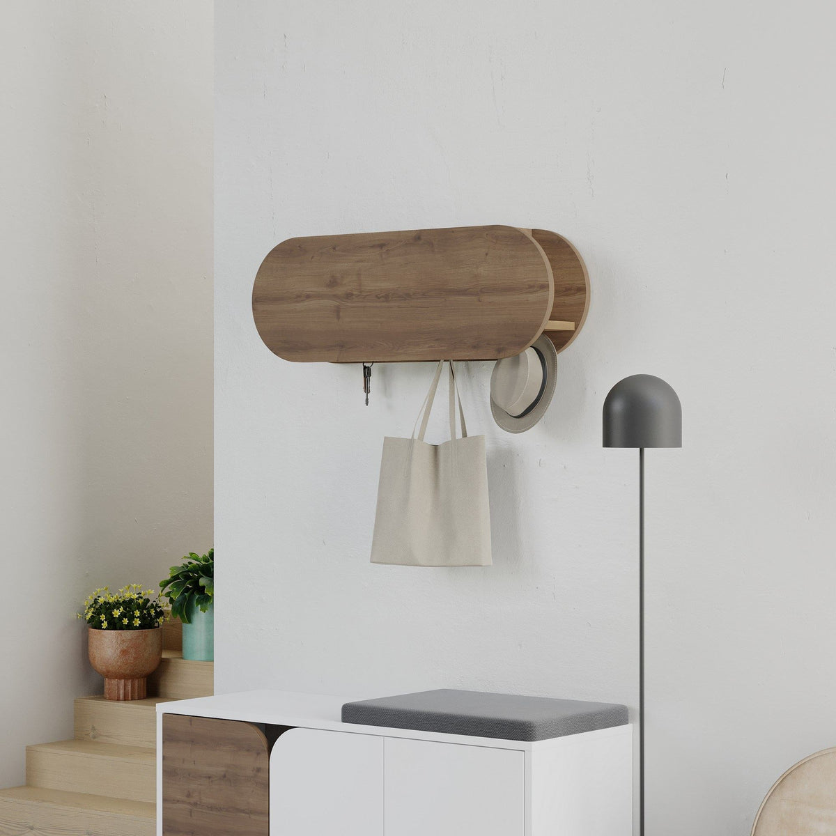 Coat racks - Coat rack Oval 6 - Angled - Hitit - 84x29 cm - With compartment - Dimehouse