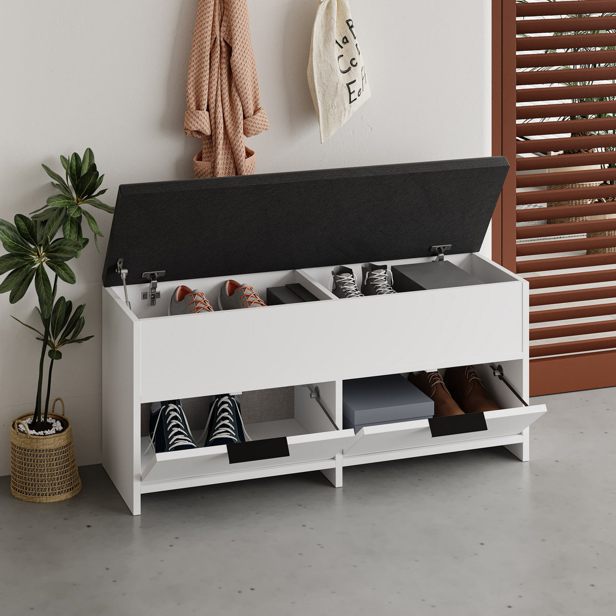 Shoe cabinets - Shoe cabinet Cove White Melamine 106x52x34 cm - Dimehouse
