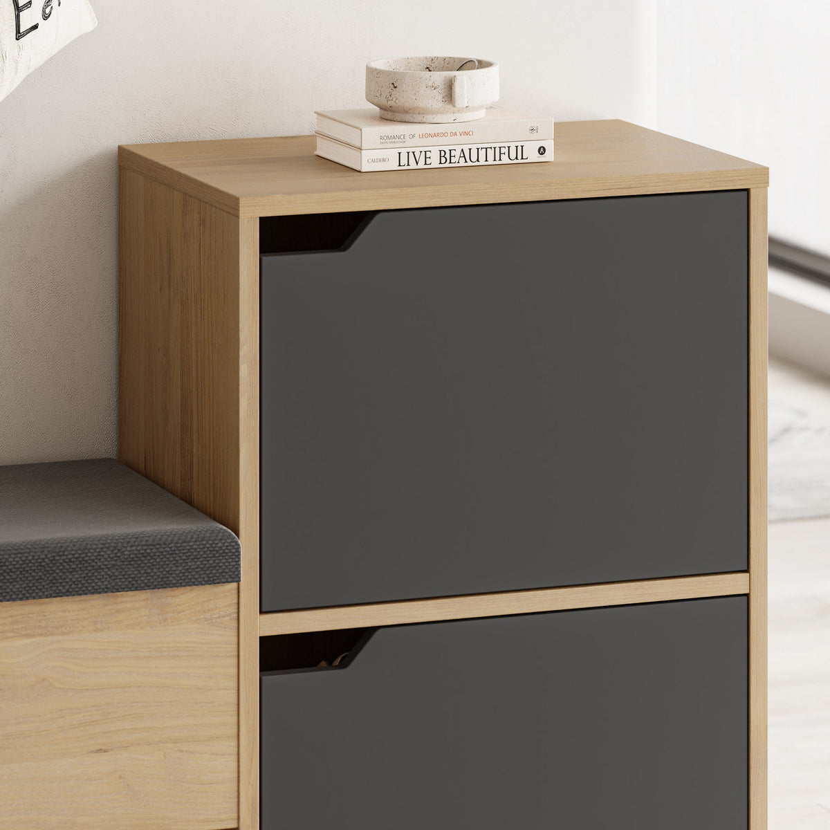 Shoe cabinets - Shoe cabinet Haven Anthracite Oak Melamine 101.5x80.5x35.5 cm - Dimehouse