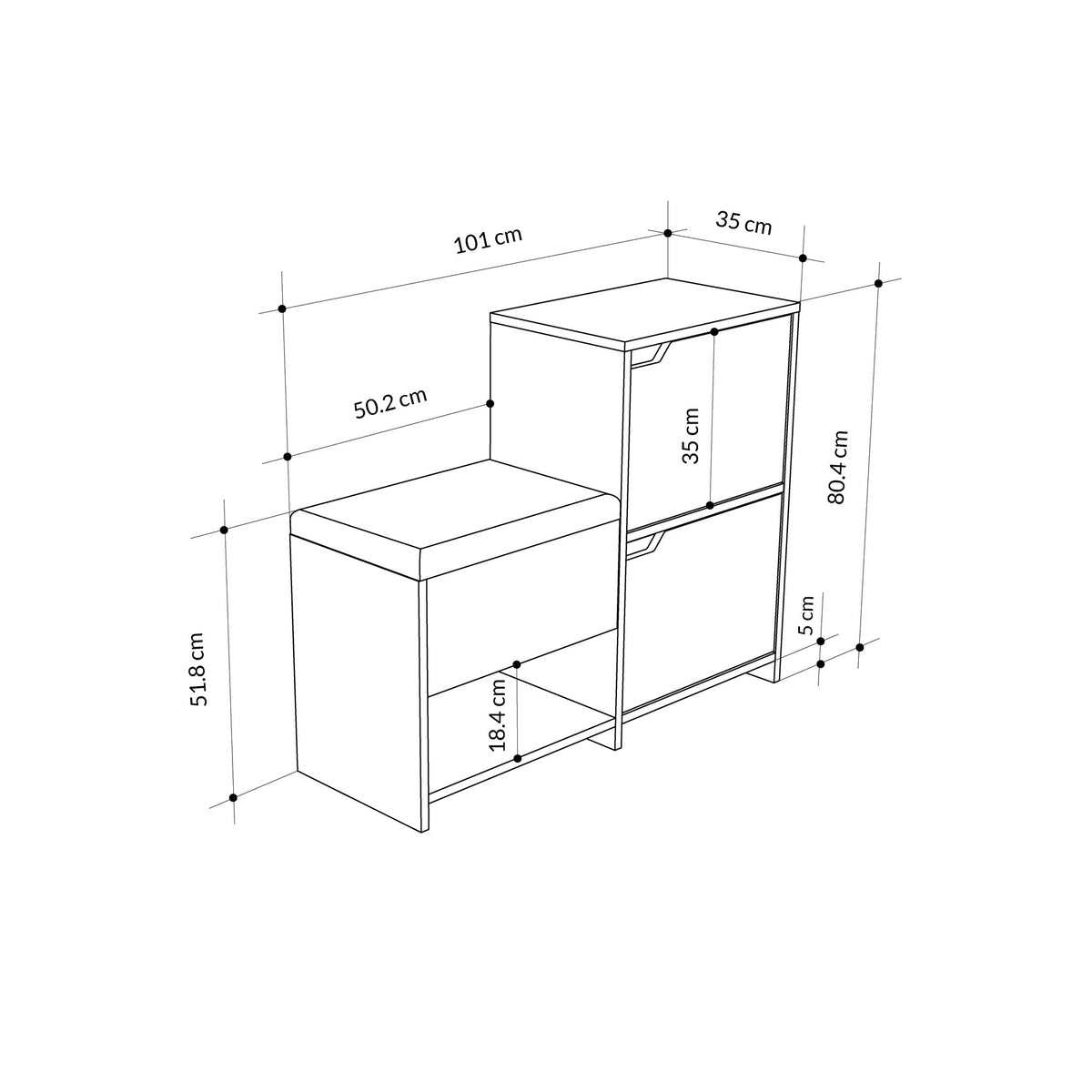 Shoe cabinets - Shoe cabinet Haven Anthracite Oak Melamine 101.5x80.5x35.5 cm - Dimehouse