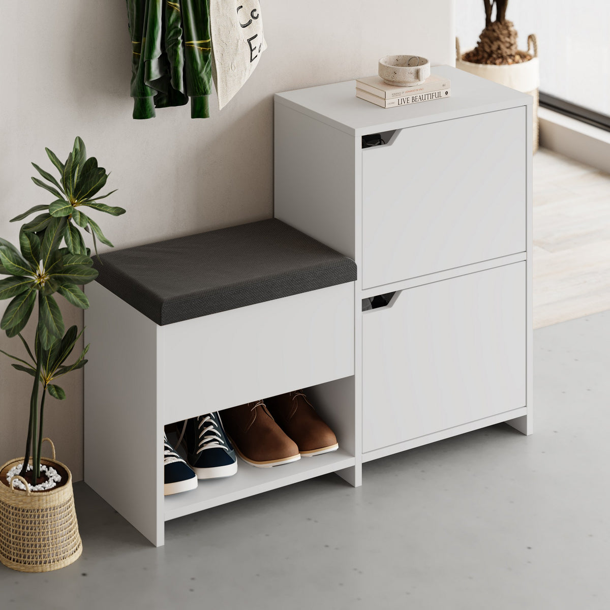 Shoe cabinets - Shoe cabinet Haven White Melamine 101.5x80.5x35.5 cm - Dimehouse