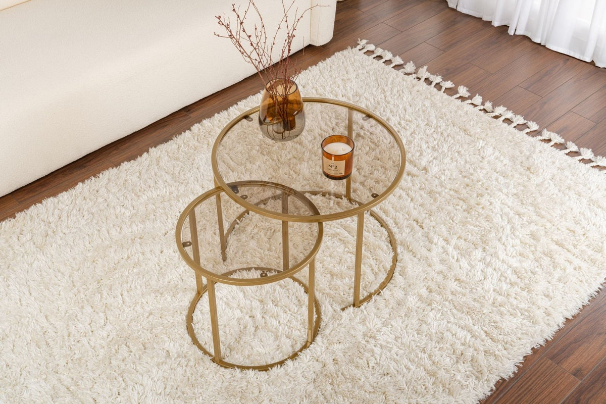 Coffee Tables - Modern Round Coffee Table Set of 2 Uru Gold - Bronze Glass - 60/42 cm - Dimehouse