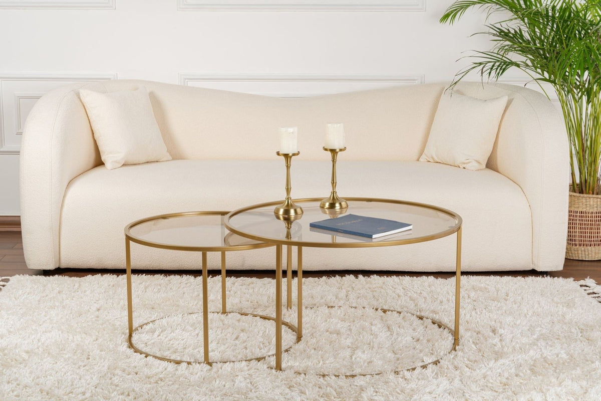 Coffee Tables - Modern Round Coffee Table Set of 2 Uru Gold - Bronze Glass - 80/60 cm - Dimehouse