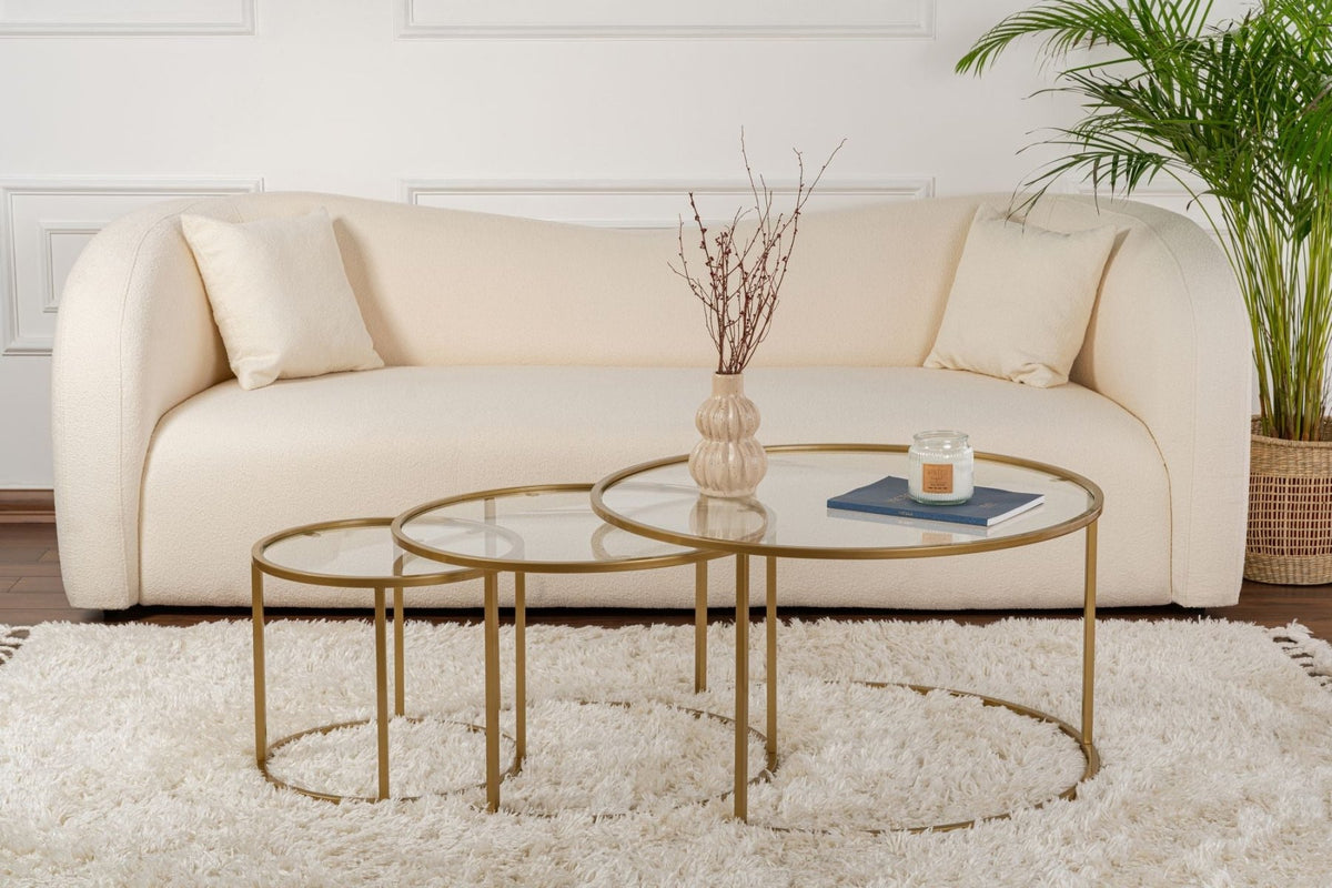 Coffee Tables - Modern Round Coffee Table Set of 3 Uru Gold - Transparent Glass - 80/60/42 cm - Dimehouse
