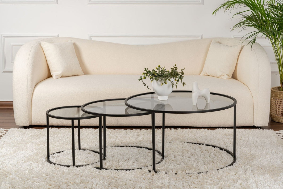 Coffee Tables - Modern Coffee Table Set of 3 Uru Black - Gray Glass - 80/60/42 cm - Dimehouse