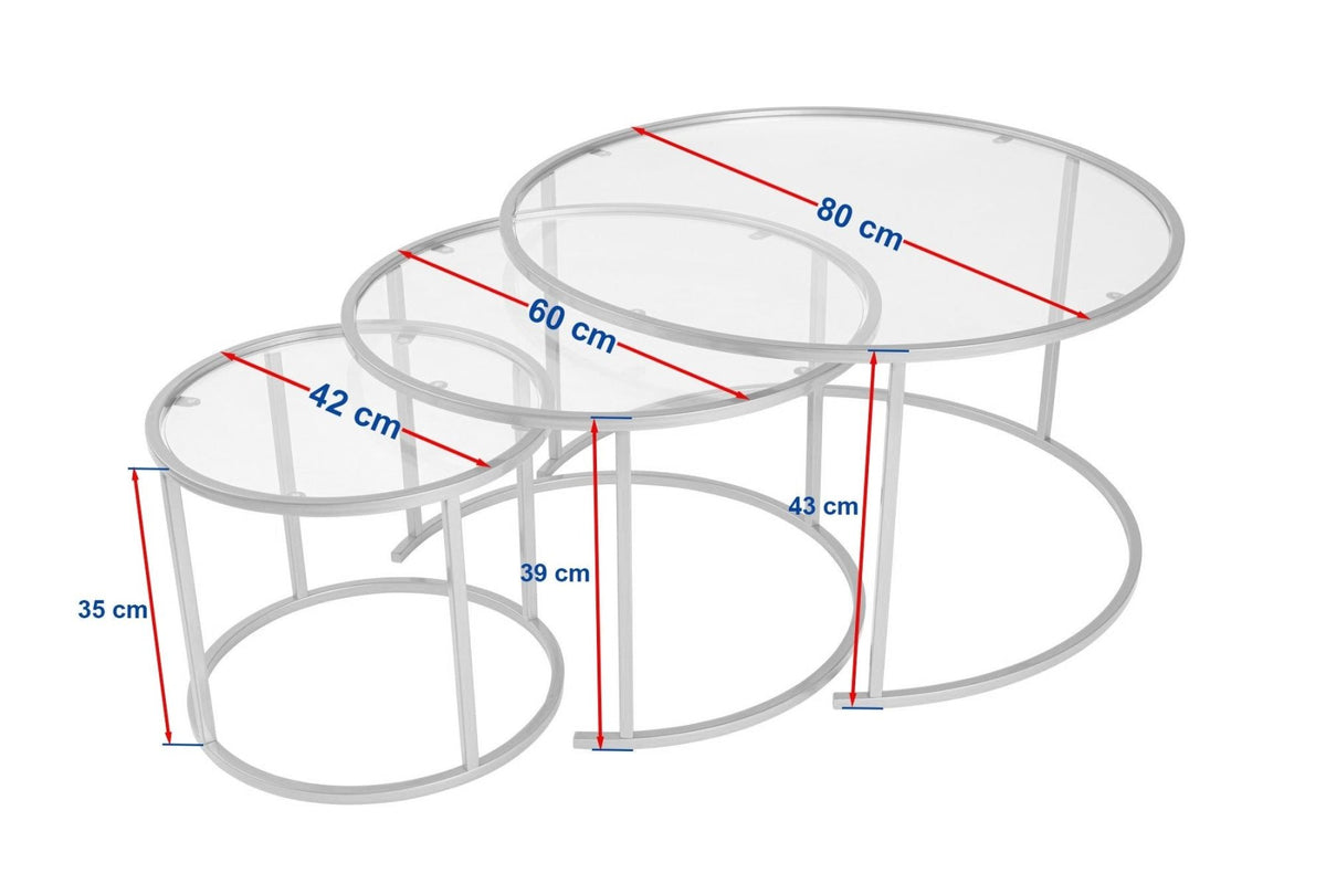 Coffee Tables - Modern Coffee Table Set of 3 Uru Black - Gray Glass - 80/60/42 cm - Dimehouse