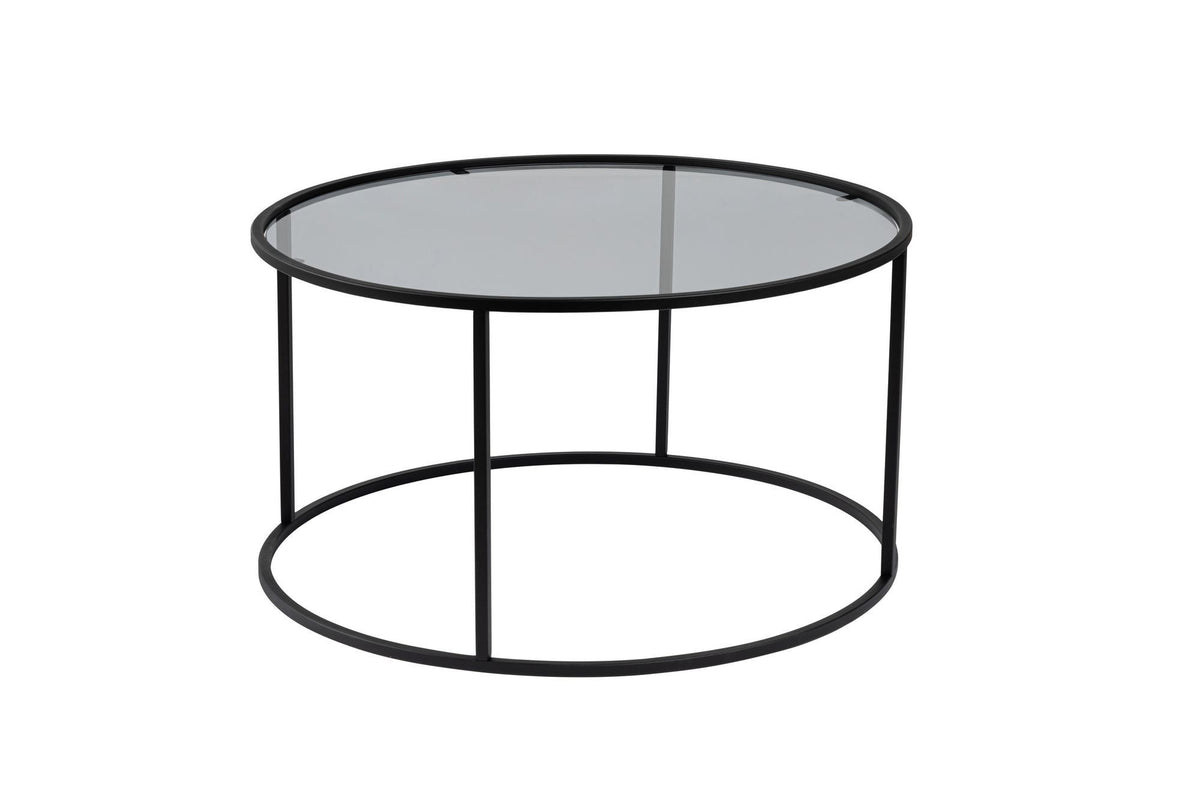 Coffee tables - Modern Round Coffee Table Uru Black - Gray Glass - 80 cm - Dimehouse