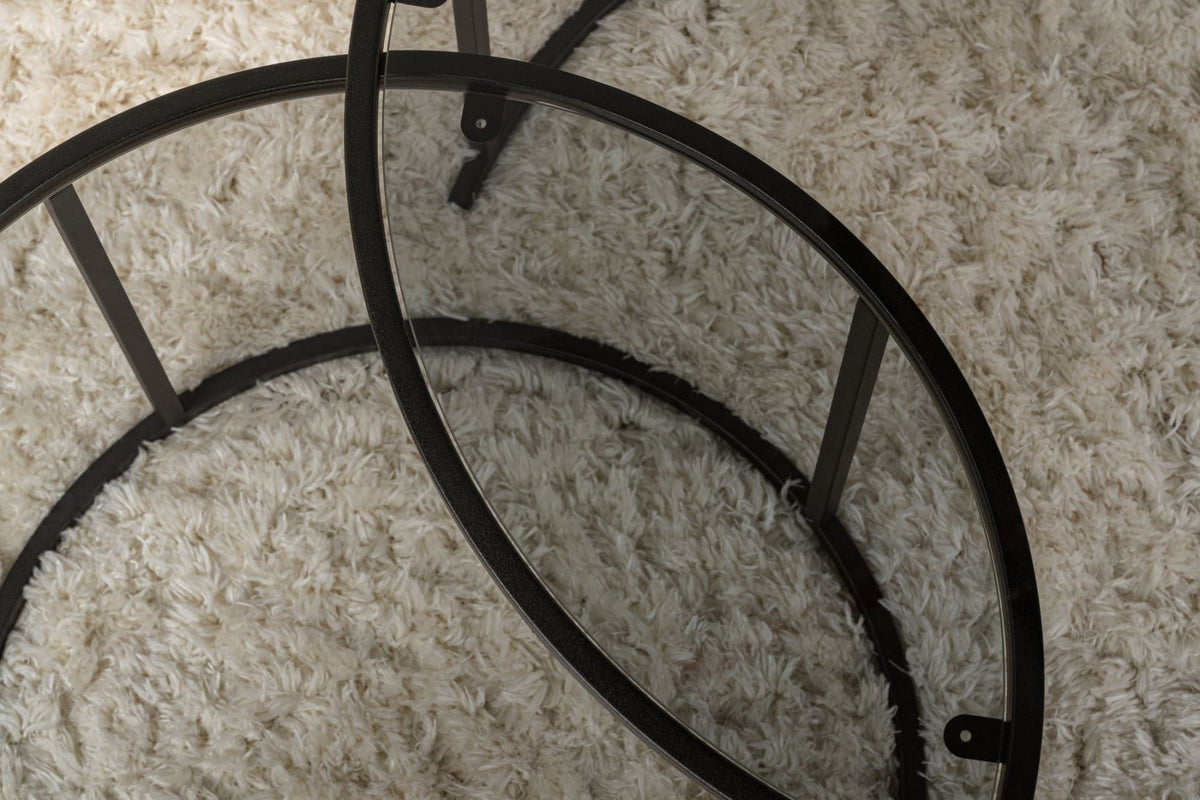 Coffee Tables - Modern Round Coffee Table Set of 2 Uru Black - Gray Glass - 80/60 cm - Dimehouse