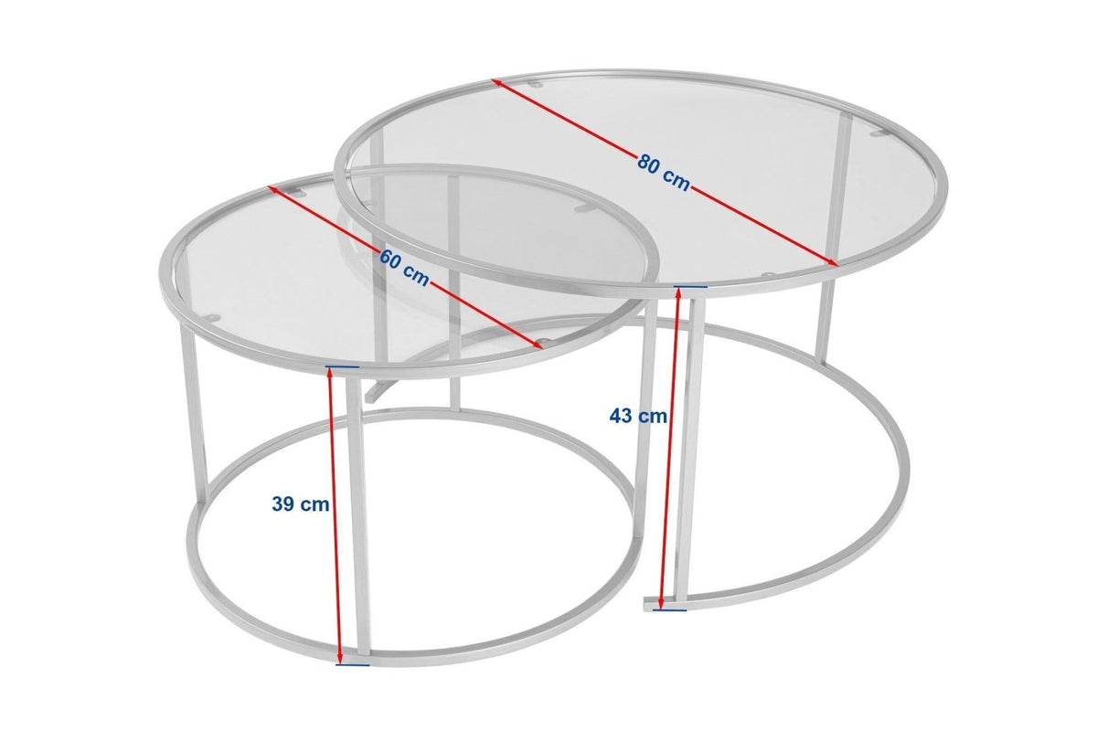 Coffee Tables - Modern Round Coffee Table Set of 2 Uru Black - Gray Glass - 80/60 cm - Dimehouse