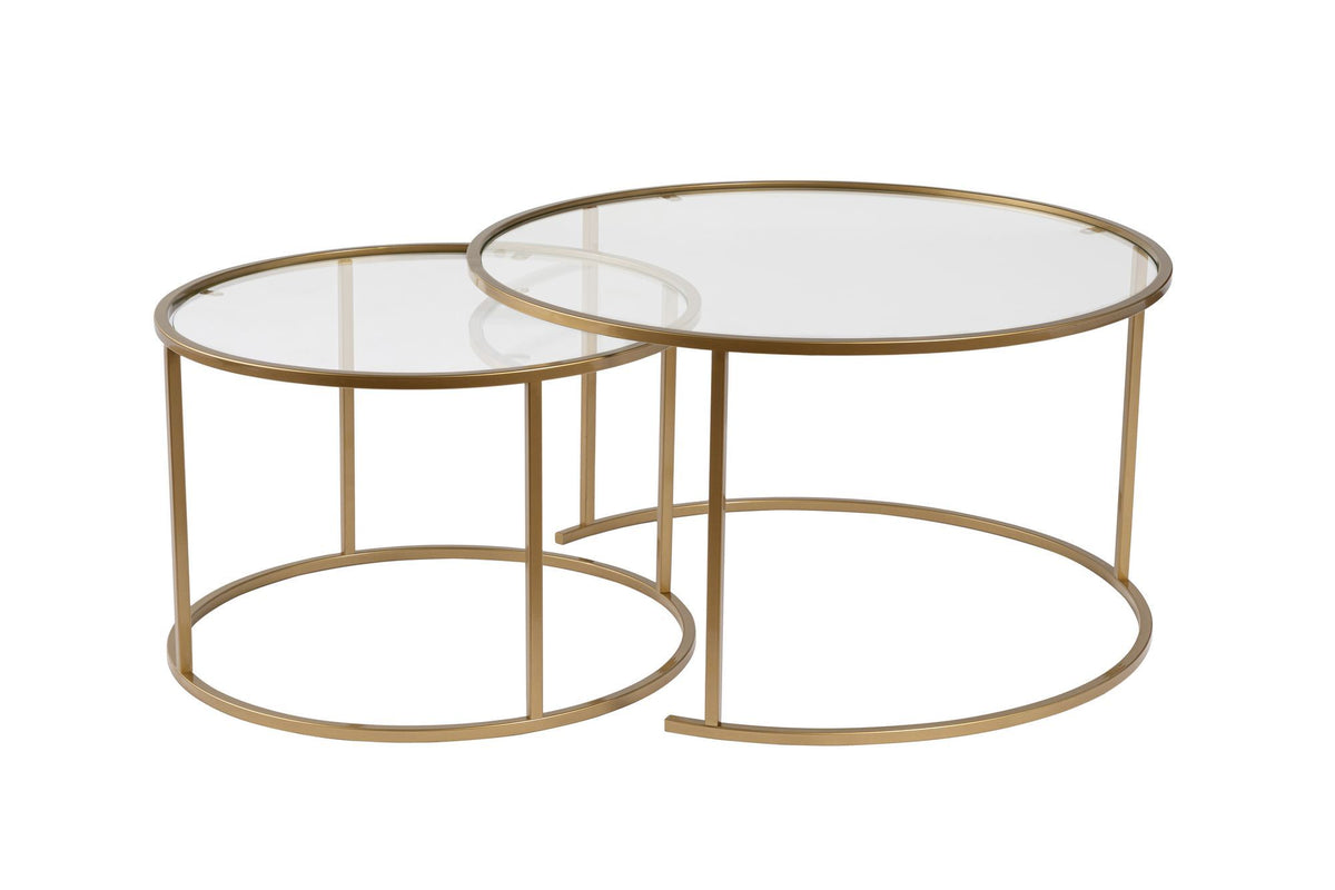 Coffee Tables - Modern Round Coffee Table Set of 2 Uru Gold - Transparent Glass - 80/60 cm - Dimehouse