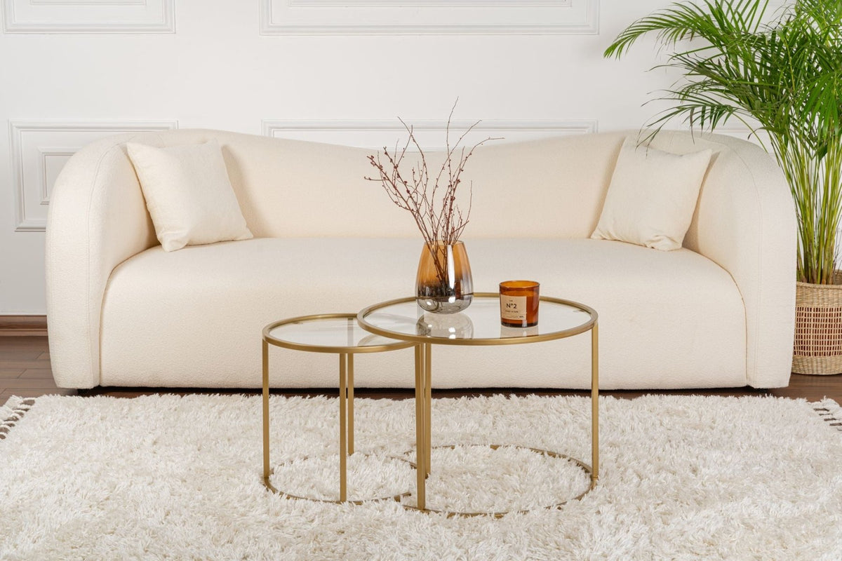 Coffee Tables - Modern Round Coffee Table Set of 2 Uru Gold - Transparent Glass - 60/42 cm - Dimehouse